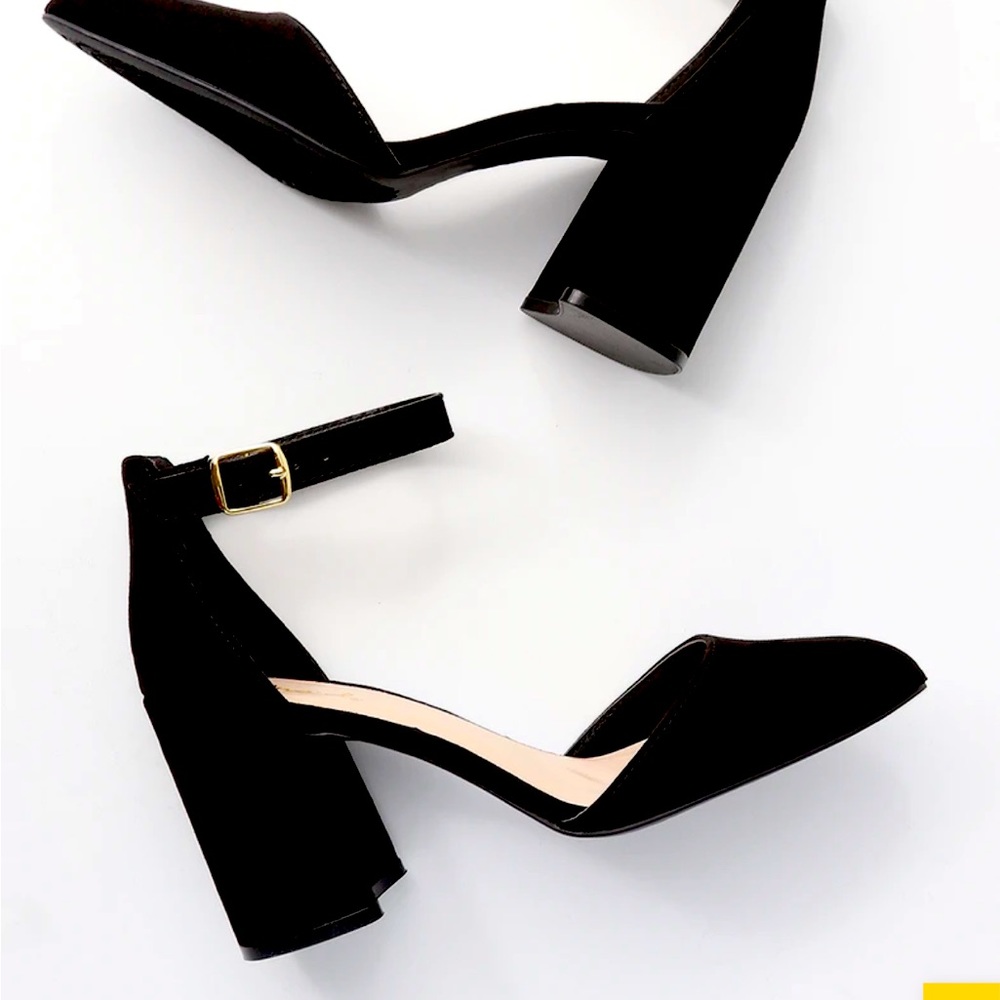 Black Suede Ankle Strap Heels